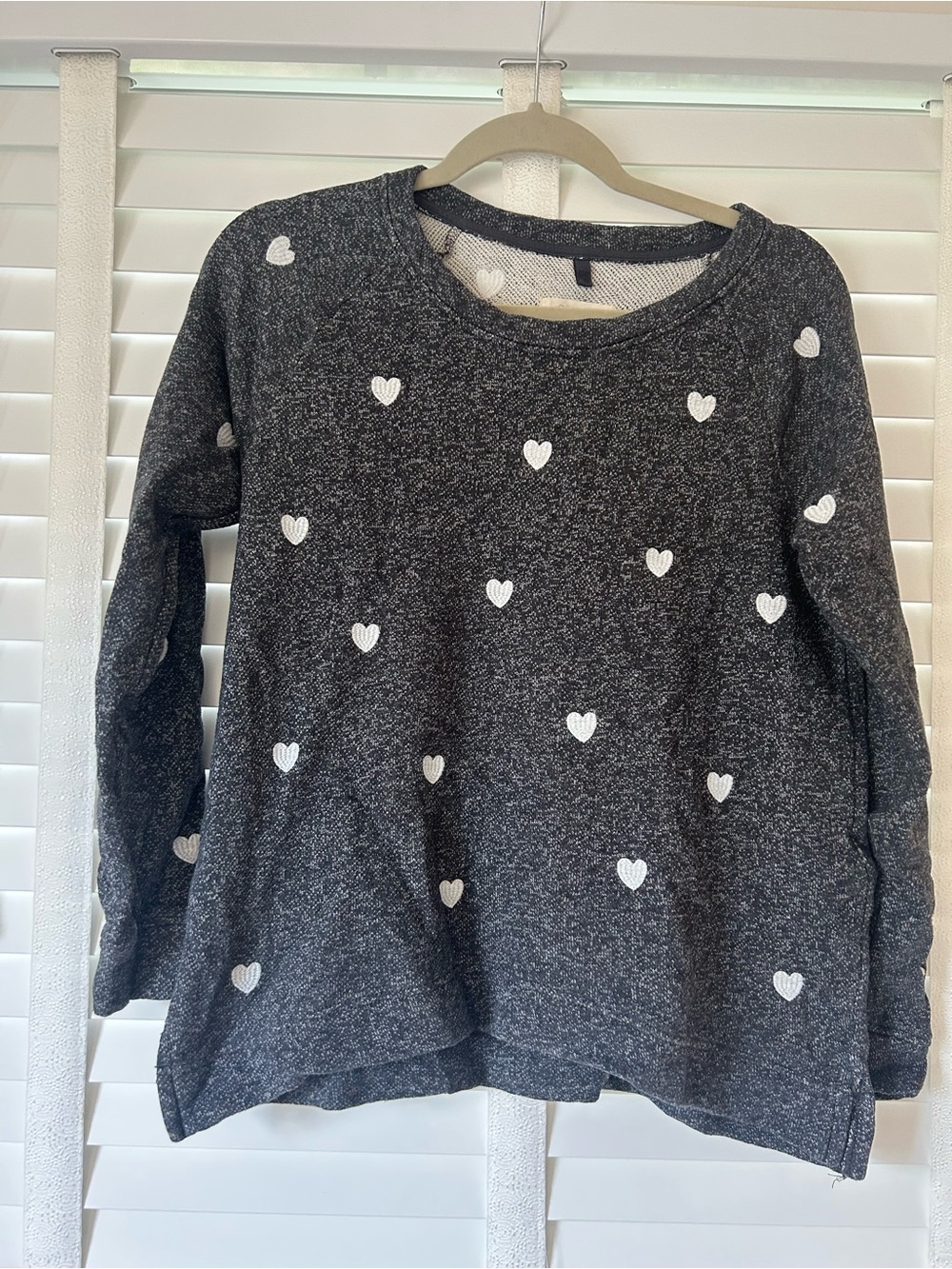Lou & Grey Sweatshirt Gray with White Heart Embroidery Small